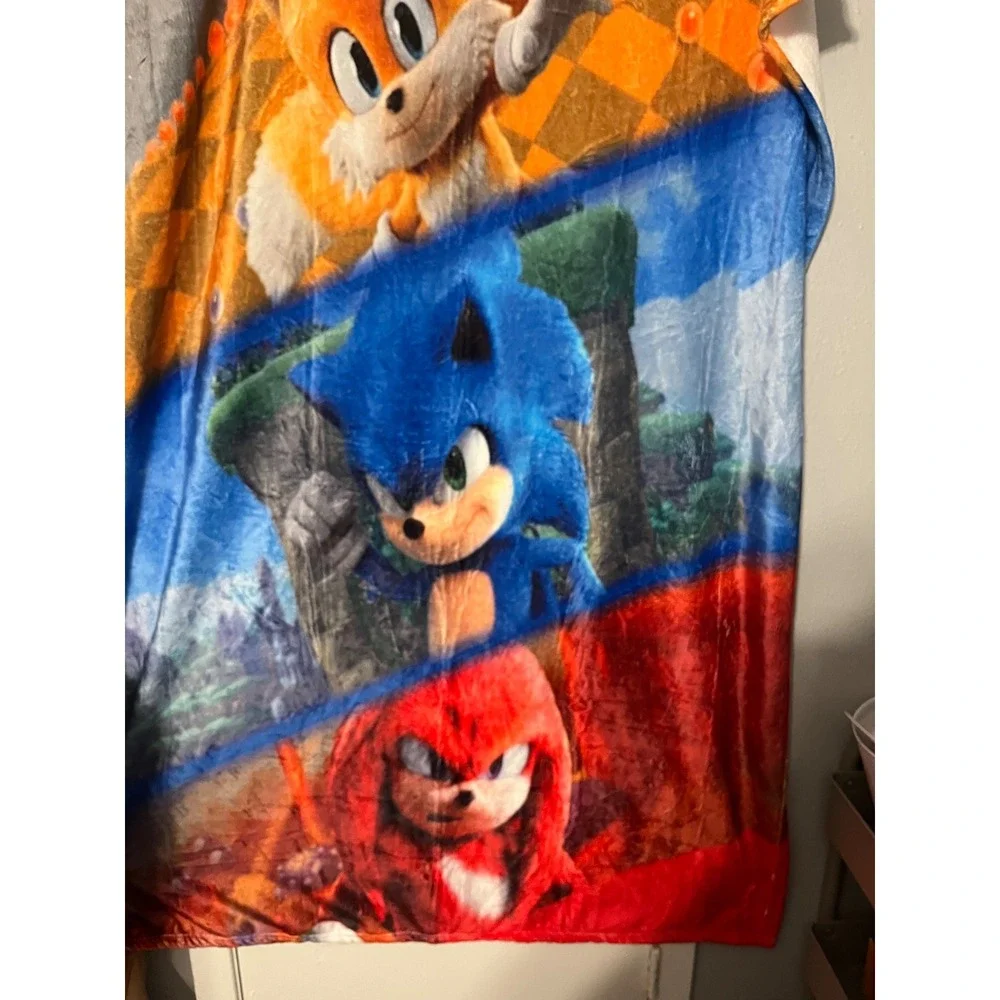 Sonic the Hedgehog 2 Movie Kids Fleece Throw Blanket 54x40 Tails Knuckles NWOT